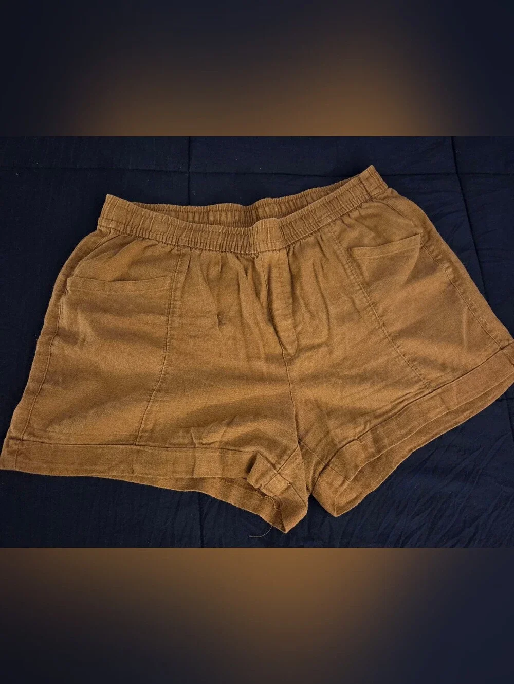 Set Of 3. Old Navy Medium Linen Blend Shorts-Chambray Blue, Brown & Rusty Red